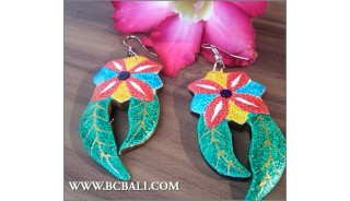 Hand Carved Wooden Earrings Painting Multi Color